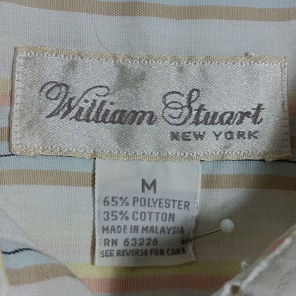 Vintage William Stuart NY Button Down Shirt Size Medium White Beige and Blue - Picture 5 of 7